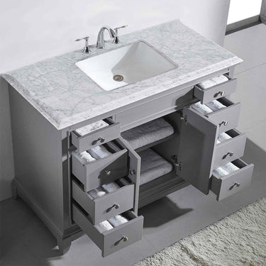 Eviva Elite Princeton 48″ Solid Wood Bathroom Vanity Set with Double OG White Carrera Marble Top Vanity Eviva